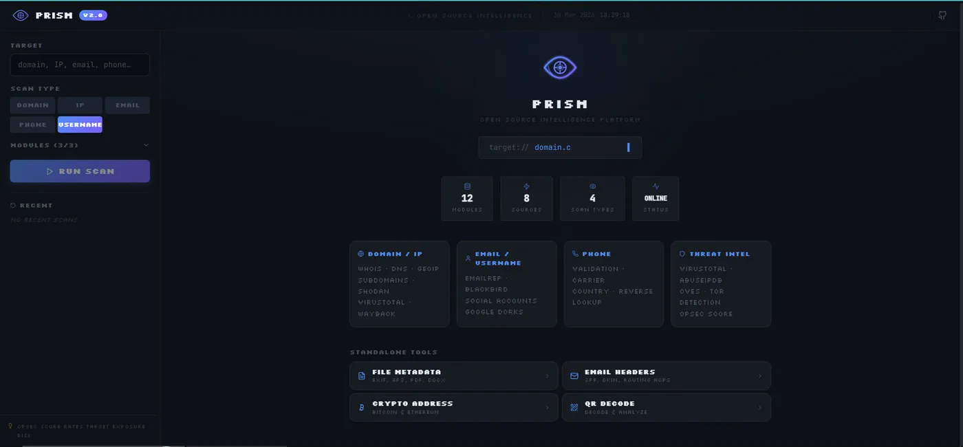 PRISM Main Interface