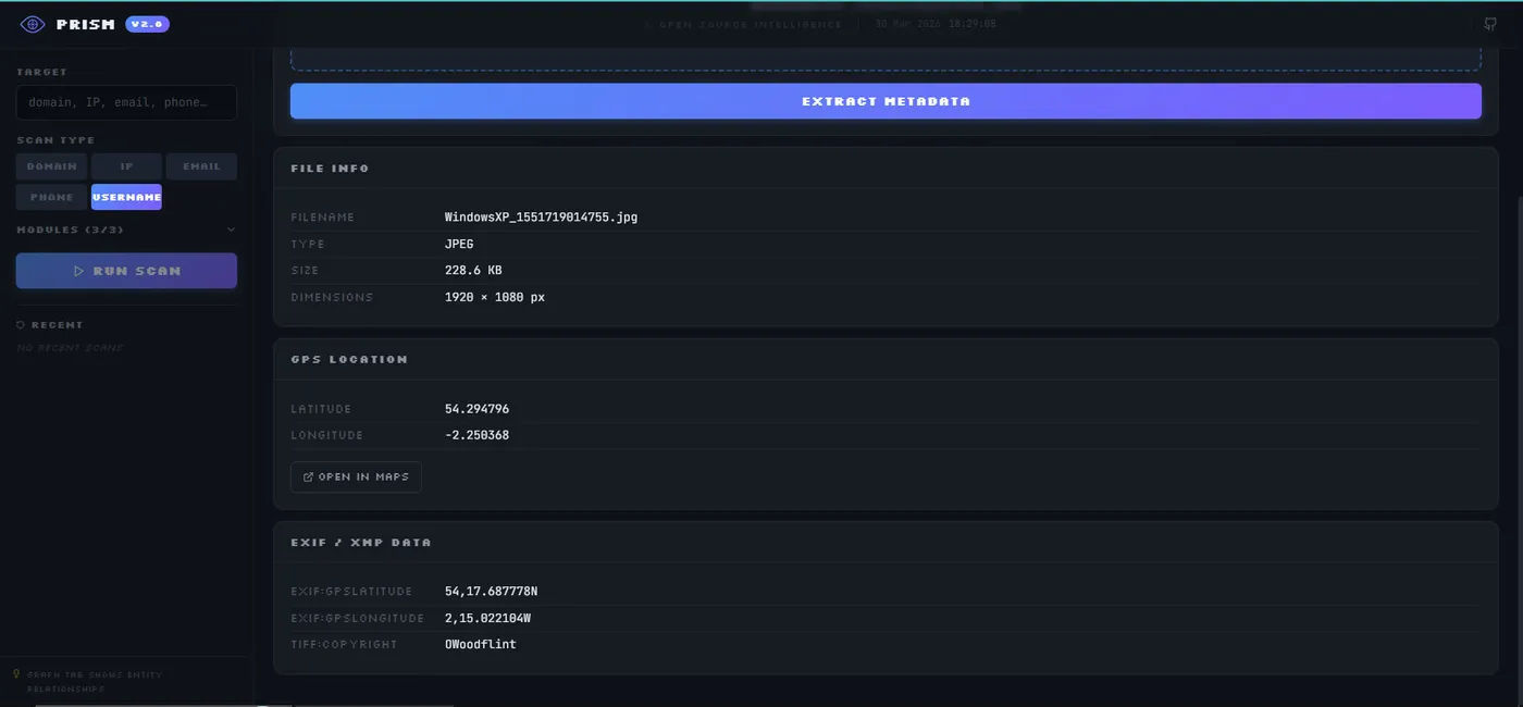 PRISM File Metadata Output
