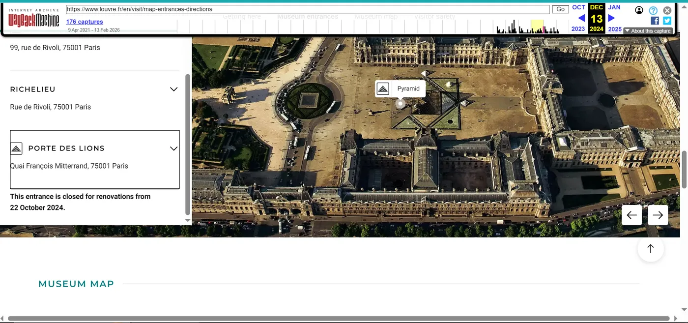 Wayback Machine, Louvre entrances archive