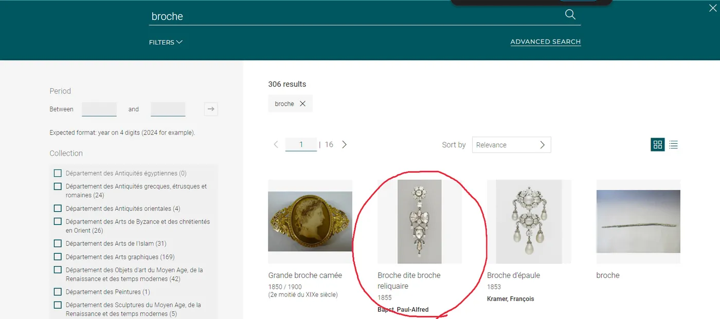 Louvre Collections, search result for the brooch