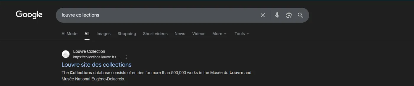 Google search, Louvre Collections database